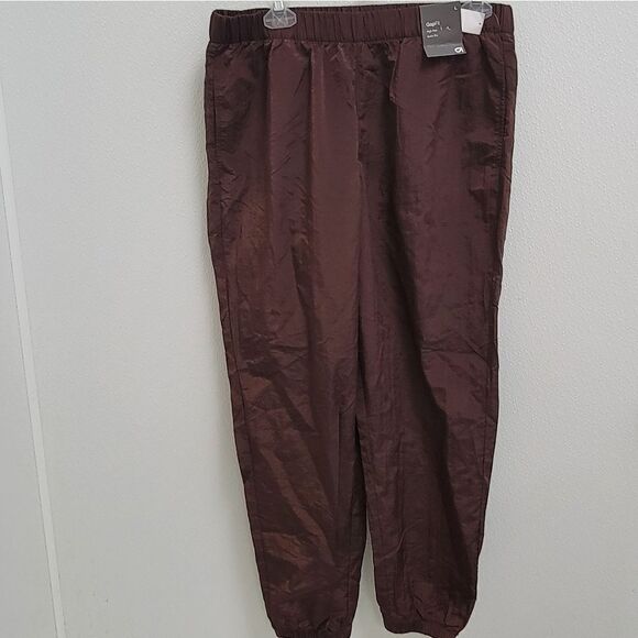 GapFit Lustre Windbreaker Jogger Pants High Rise LARGE NWT Brown Noir Quick Dry - Picture 2 of 6